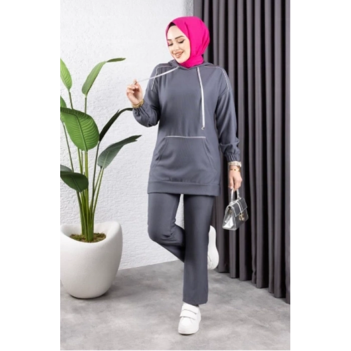 Biyeli Kapşonlu Spor Takım GRİ