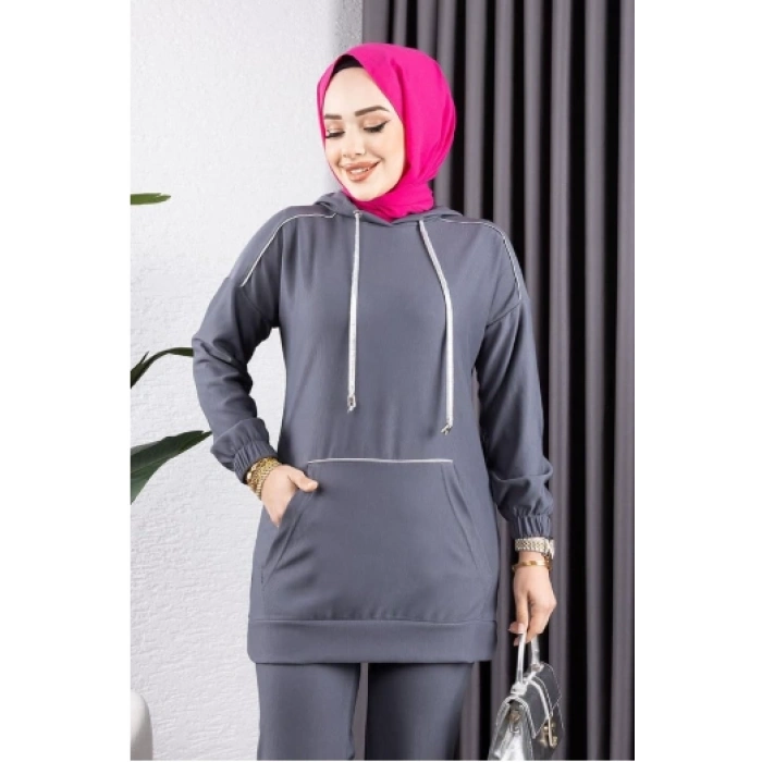 Biyeli Kapşonlu Spor Takım GRİ