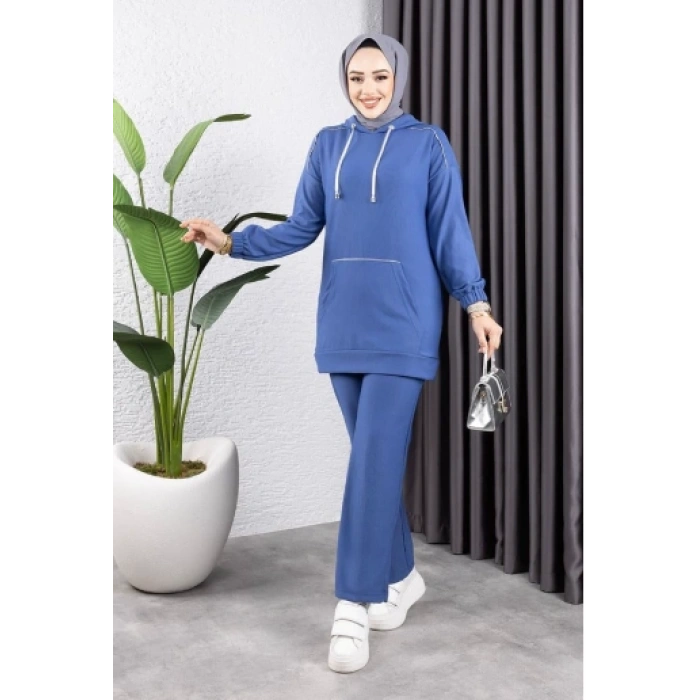 Biyeli Kapşonlu Spor Takım İNDİGO