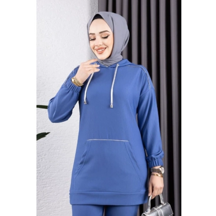 Biyeli Kapşonlu Spor Takım İNDİGO