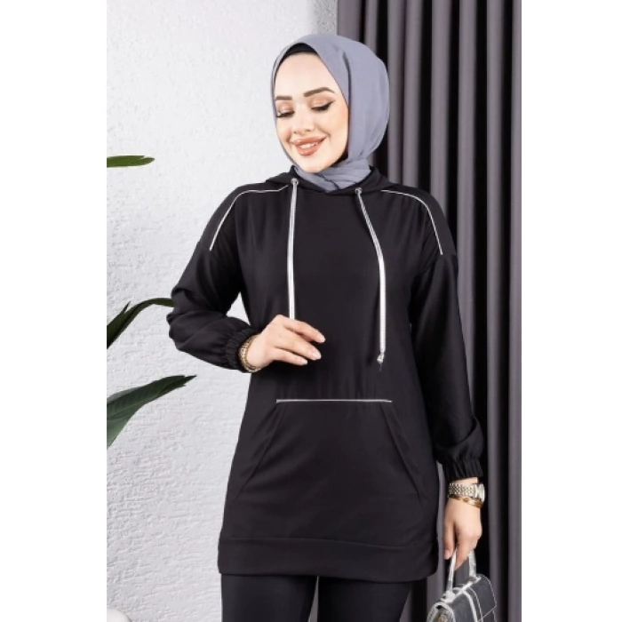 Biyeli Kapşonlu Spor Takım SİYAH