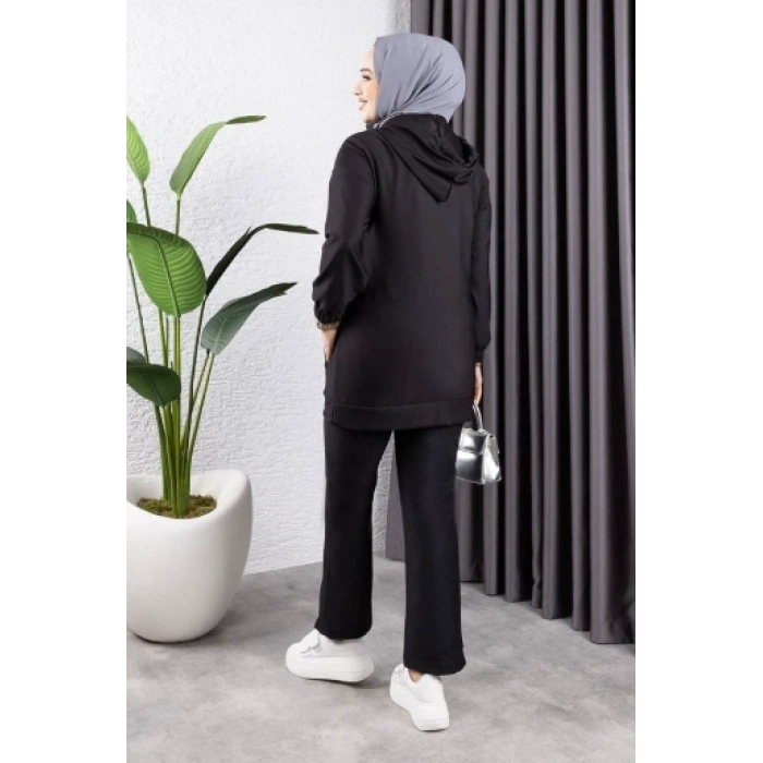 Biyeli Kapşonlu Spor Takım SİYAH