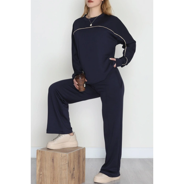 Biyeli Modal Kumaş Takım Lacivert - 4087.1247.