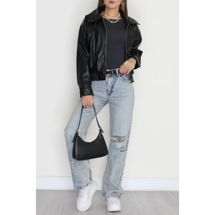 Bomber Deri Ceket Siyah - 42643.1868.