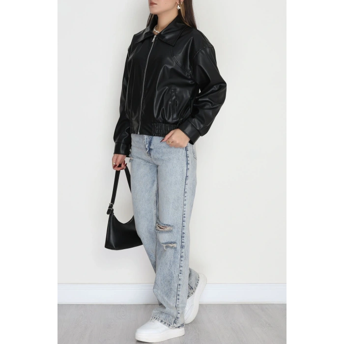 Bomber Deri Ceket Siyah - 42643.1868.