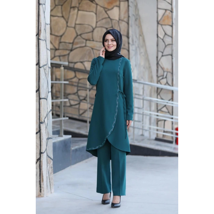 Boncuk İşlemeli Takım mdc 5434 Petrol