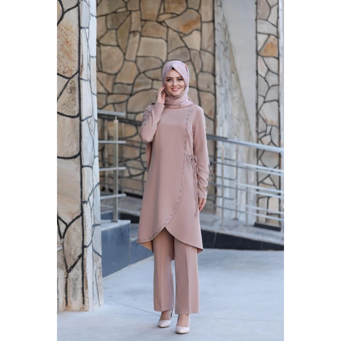 Boncuk İşlemeli Takım mdc 5434 Pudra