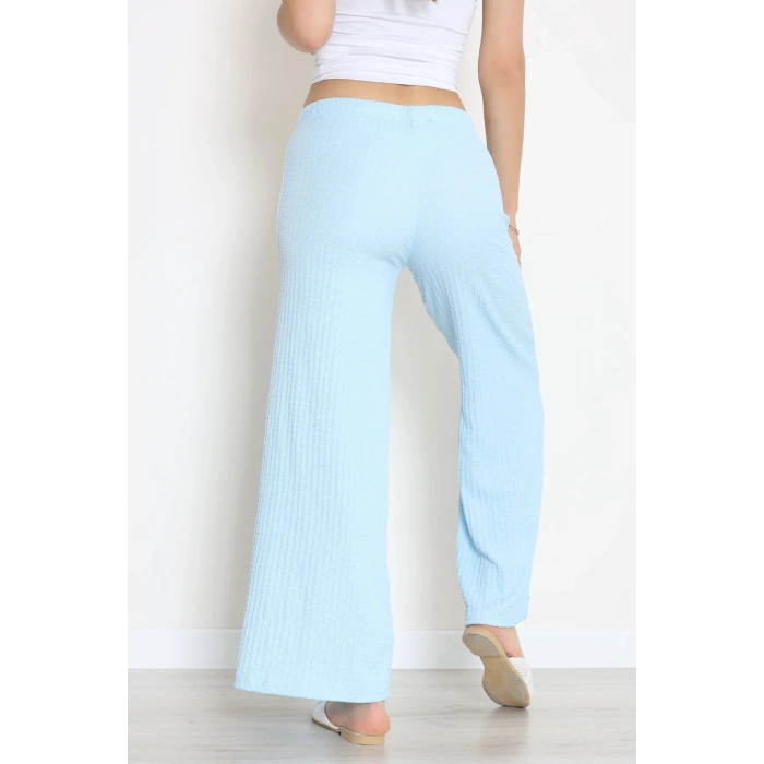 Bubble Kumaş Lastikli Palazzo Pantolon Açıkmavi - 70922.1567.