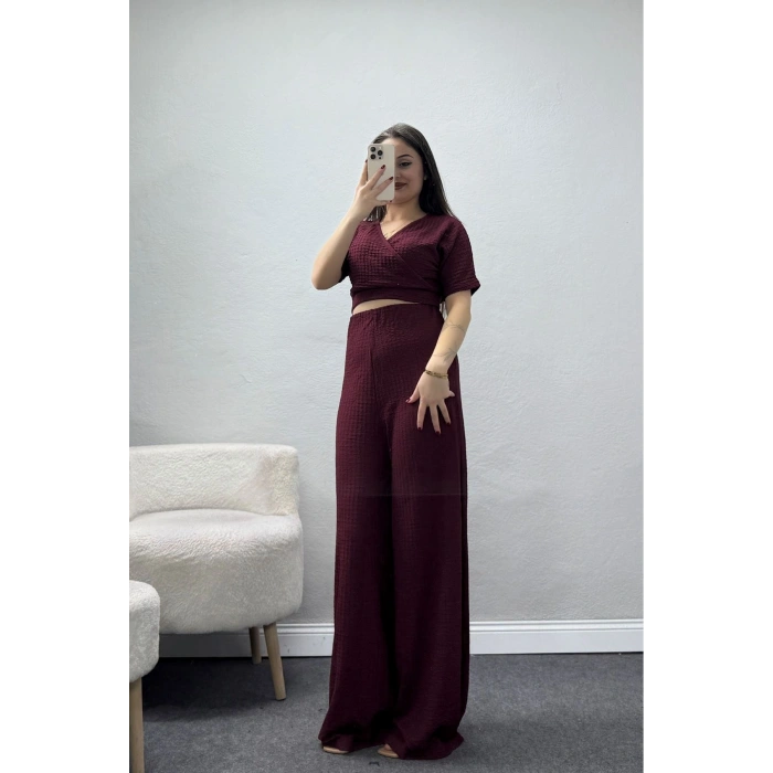 Bubble V Yaka İkili Takım Bordo - 32243.1857.