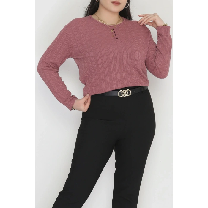 Burgu Kumaş Bisiklet Yaka Büyük Beden Bluz Gülkurusu - 70756.1954.