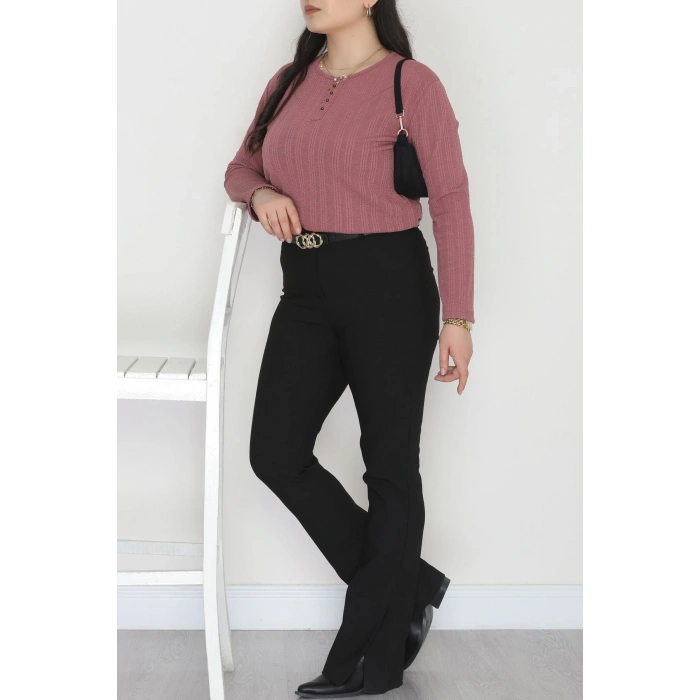 Burgu Kumaş Bisiklet Yaka Büyük Beden Bluz Gülkurusu - 70756.1954.