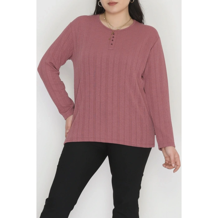 Burgu Kumaş Bisiklet Yaka Büyük Beden Bluz Gülkurusu - 70756.1954.