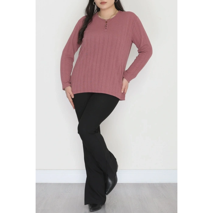 Burgu Kumaş Bisiklet Yaka Büyük Beden Bluz Gülkurusu - 70756.1954.