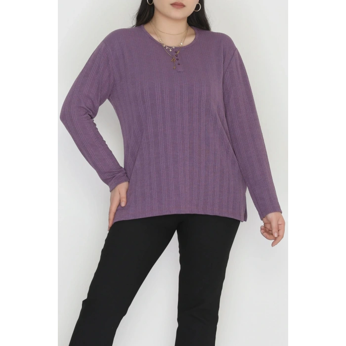 Burgu Kumaş Bisiklet Yaka Büyük Beden Bluz Mor - 70756.1954.
