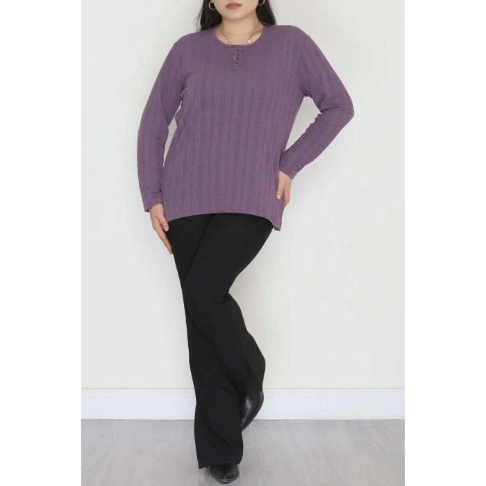 Burgu Kumaş Bisiklet Yaka Büyük Beden Bluz Mor - 70756.1954.