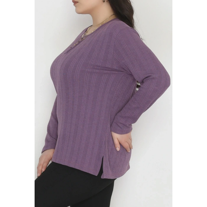 Burgu Kumaş Bisiklet Yaka Büyük Beden Bluz Mor - 70756.1954.