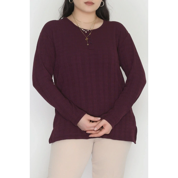 Burgu Kumaş Bisiklet Yaka Büyük Beden Bluz Mürdüm - 70756.1954.