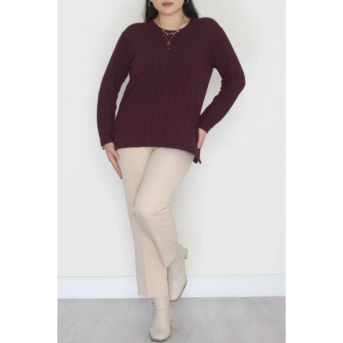 Burgu Kumaş Bisiklet Yaka Büyük Beden Bluz Mürdüm - 70756.1954.