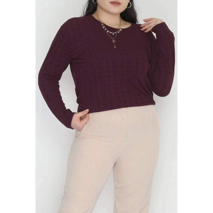 Burgu Kumaş Bisiklet Yaka Büyük Beden Bluz Mürdüm - 70756.1954.