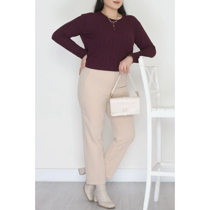 Burgu Kumaş Bisiklet Yaka Büyük Beden Bluz Mürdüm - 70756.1954.