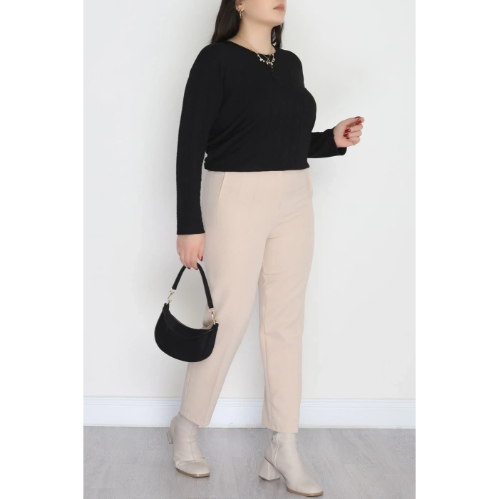 Burgu Kumaş Bisiklet Yaka Büyük Beden Bluz Siyah - 70756.1954.