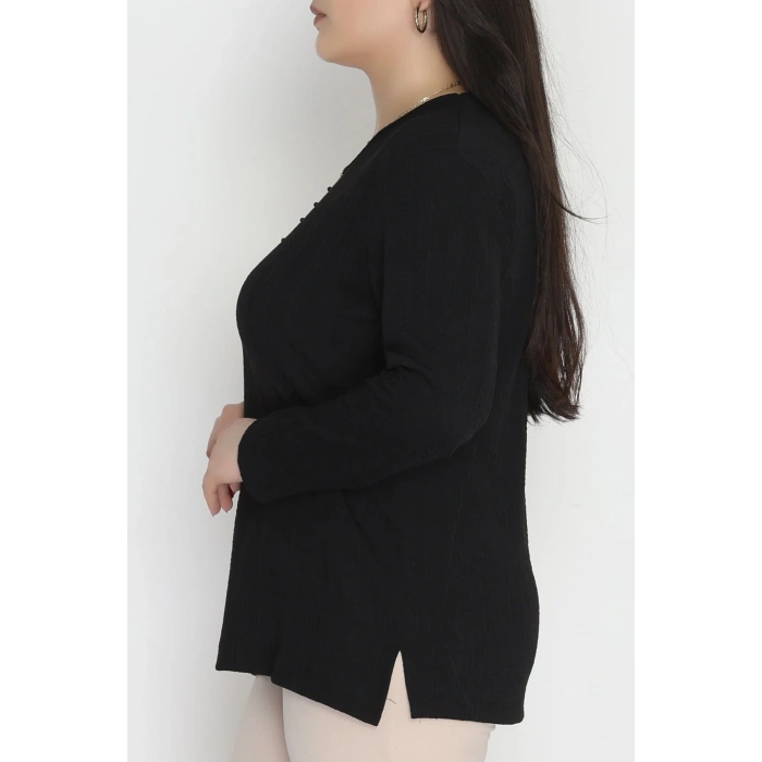 Burgu Kumaş Bisiklet Yaka Büyük Beden Bluz Siyah - 70756.1954.