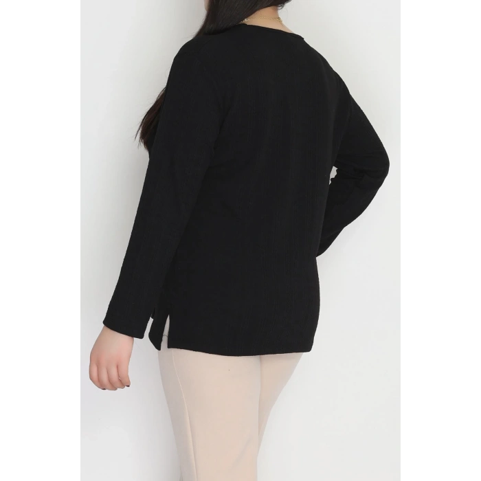 Burgu Kumaş Bisiklet Yaka Büyük Beden Bluz Siyah - 70756.1954.