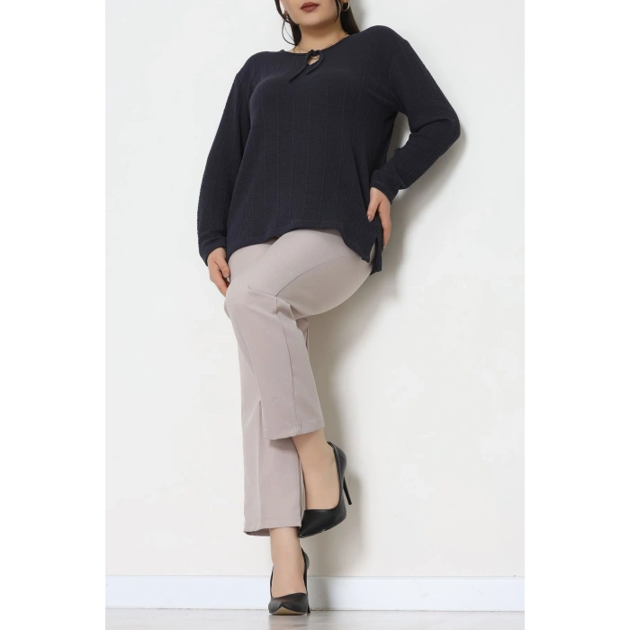 Burgu Kumaş Büyük Beden Bluz Füme - 70813.1954.