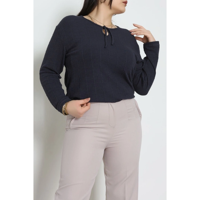 Burgu Kumaş Büyük Beden Bluz Füme - 70813.1954.