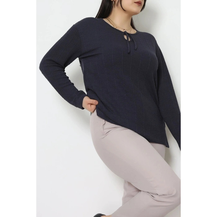 Burgu Kumaş Büyük Beden Bluz Füme - 70813.1954.