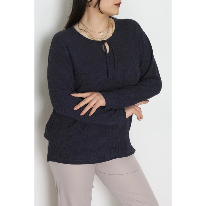 Burgu Kumaş Büyük Beden Bluz Füme - 70813.1954.