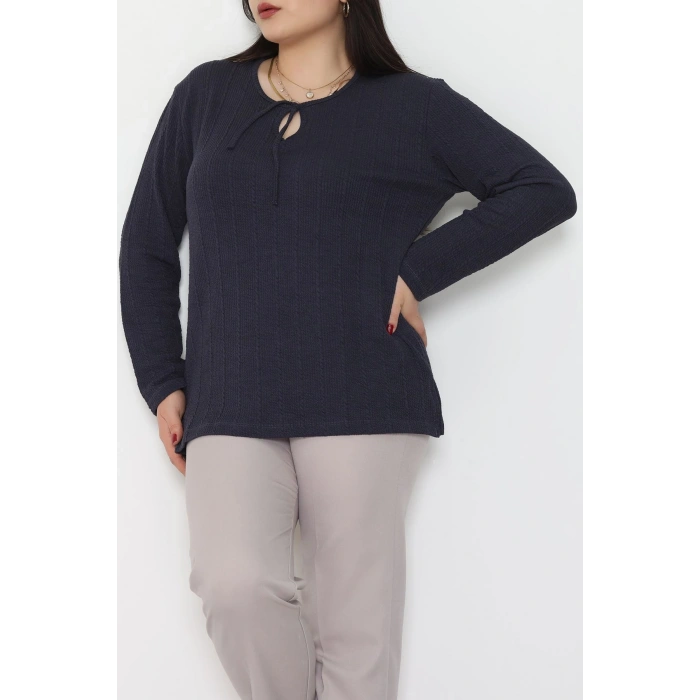 Burgu Kumaş Büyük Beden Bluz Lacivert - 70813.1954.