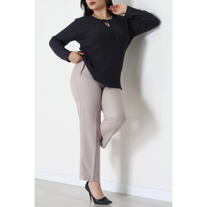 Burgu Kumaş Büyük Beden Bluz Lacivert - 70813.1954.