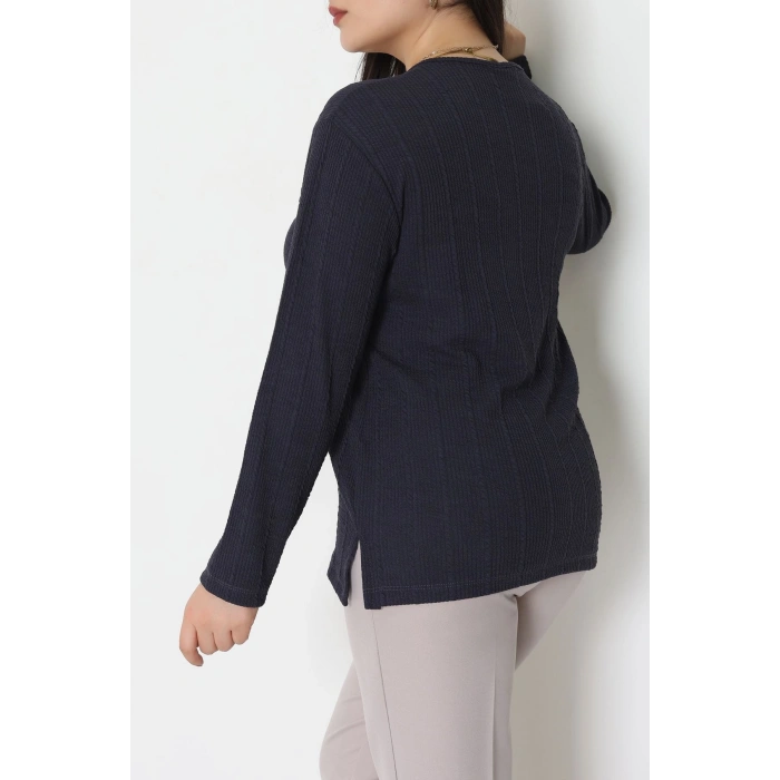 Burgu Kumaş Büyük Beden Bluz Lacivert - 70813.1954.