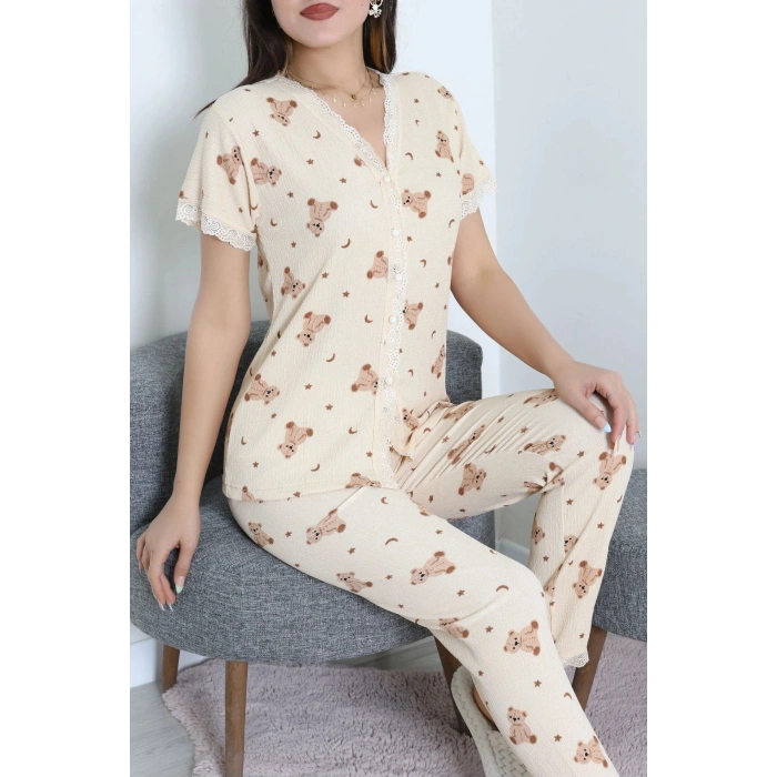 Bürümcük Dantelli Pijama Takımı Kahveayı - 52363.1050.