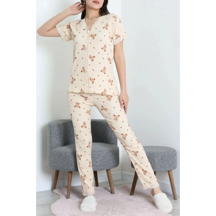 Bürümcük Dantelli Pijama Takımı Kahveayı - 52363.1050.