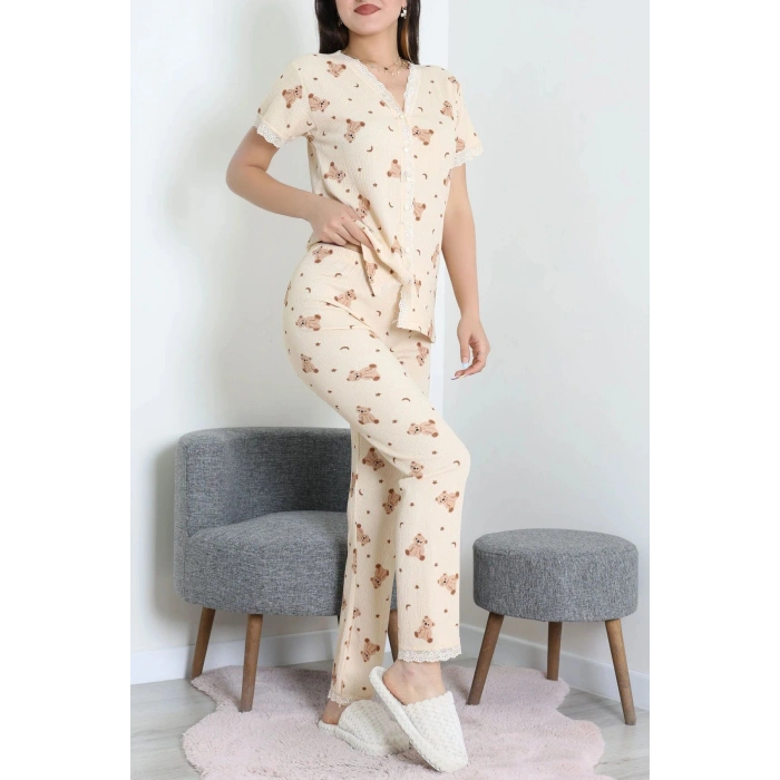 Bürümcük Dantelli Pijama Takımı Kahveayı - 52363.1050.