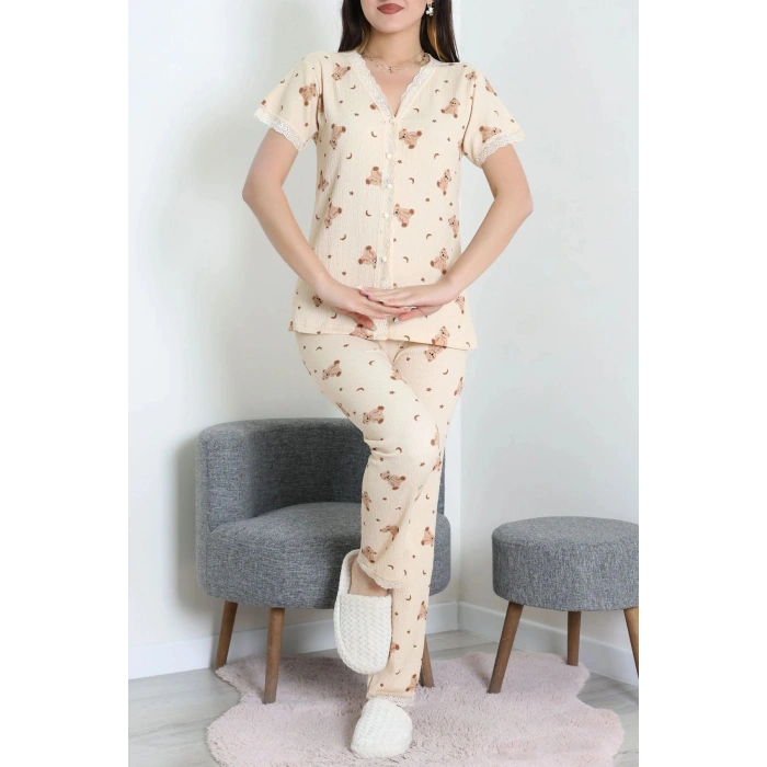 Bürümcük Dantelli Pijama Takımı Kahveayı - 52363.1050.