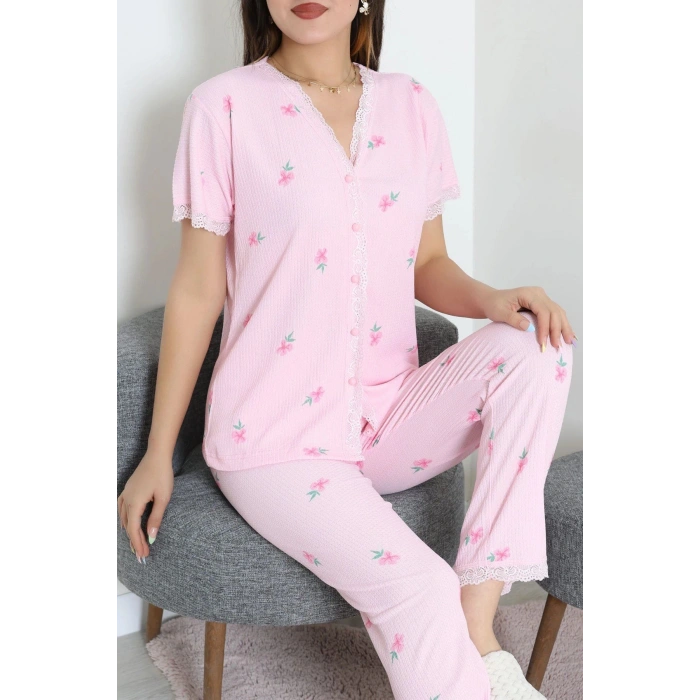 Bürümcük Dantelli Pijama Takımı Pembeçiçek - 52363.1050.
