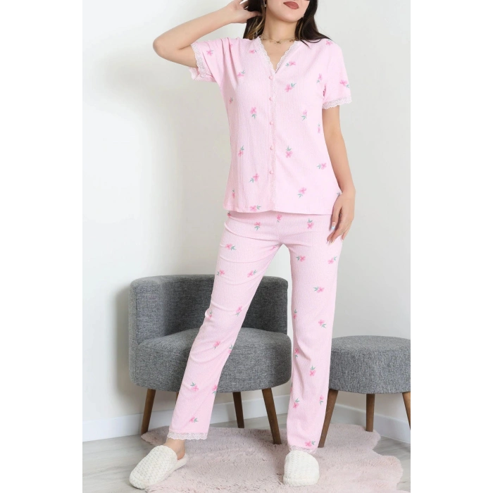 Bürümcük Dantelli Pijama Takımı Pembeçiçek - 52363.1050.