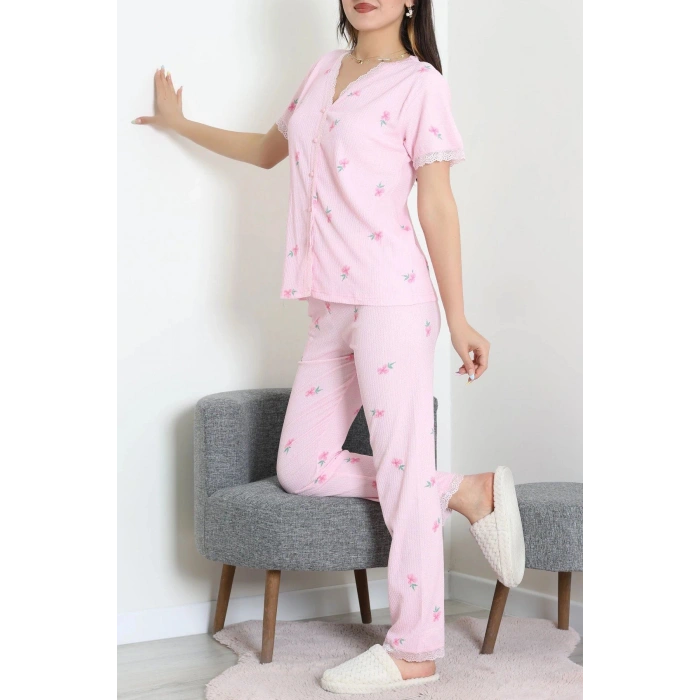 Bürümcük Dantelli Pijama Takımı Pembeçiçek - 52363.1050.