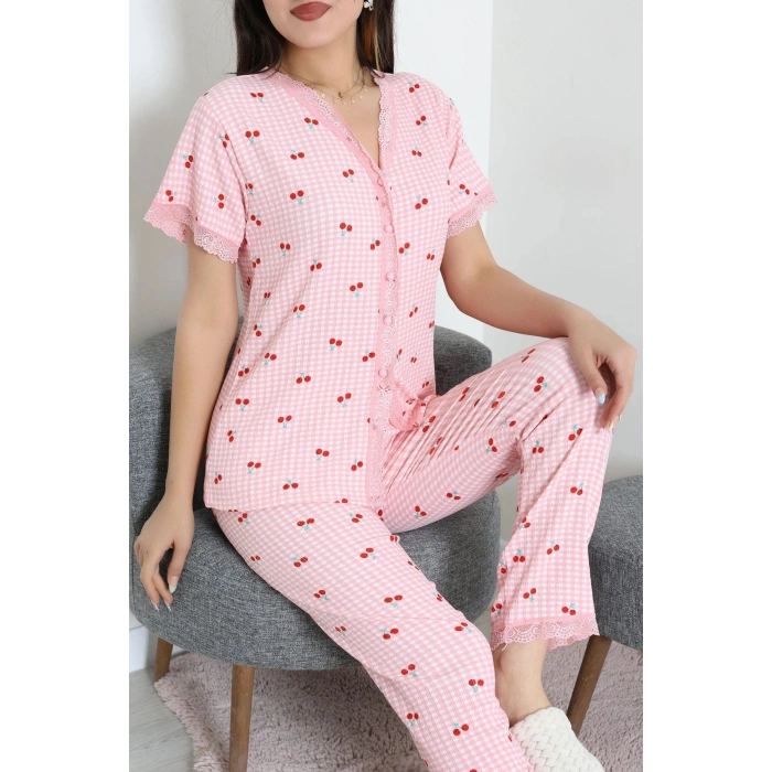 Bürümcük Dantelli Pijama Takımı Pembekiraz - 52363.1050.