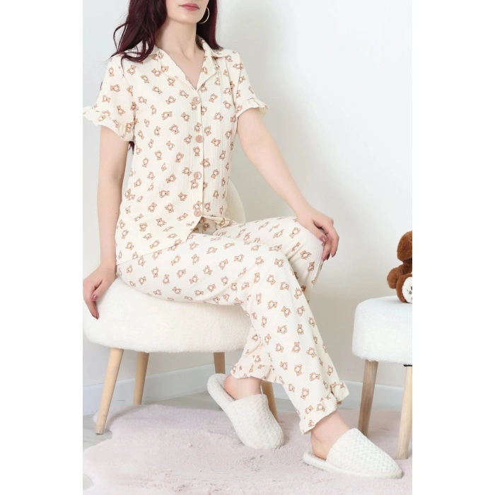 Bürümcük Fırfırlı Pijama Takımı Bejayı - 127.1287.