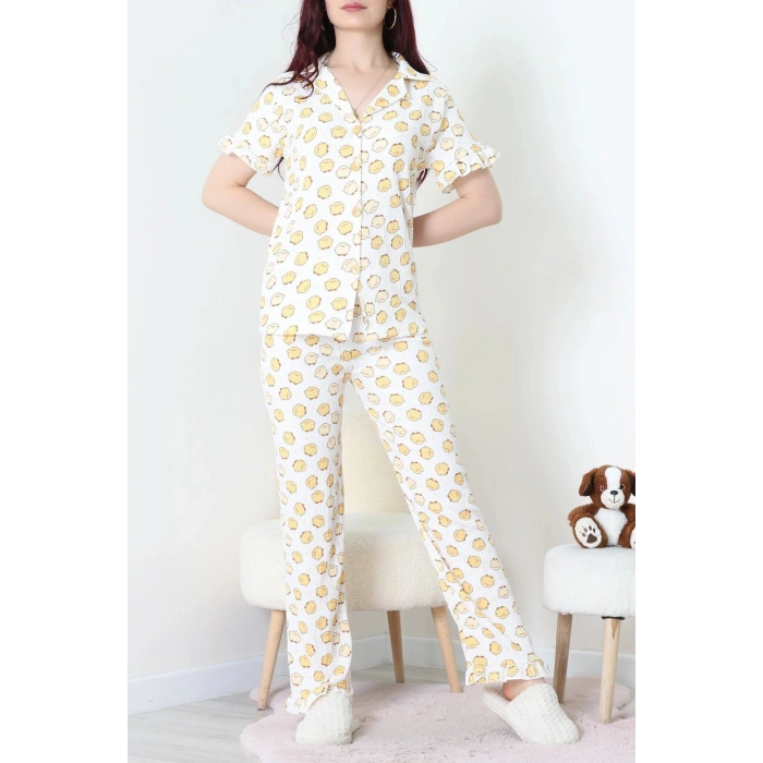 Bürümcük Fırfırlı Pijama Takımı Ekru - 127.1287.