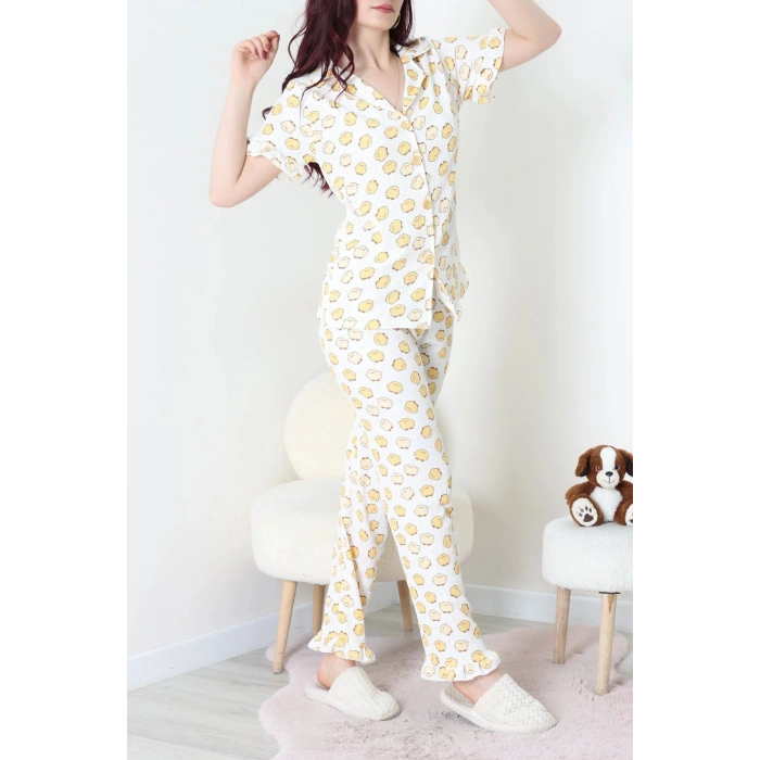 Bürümcük Fırfırlı Pijama Takımı Ekru - 127.1287.