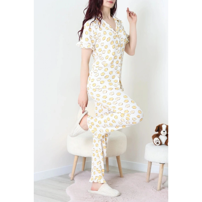 Bürümcük Fırfırlı Pijama Takımı Ekru - 127.1287.