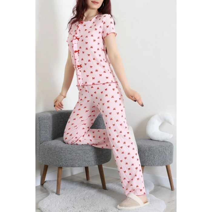Bürümcük Fırfırlı Pijama Takımı Kırmızıkurdele - 158.1287.