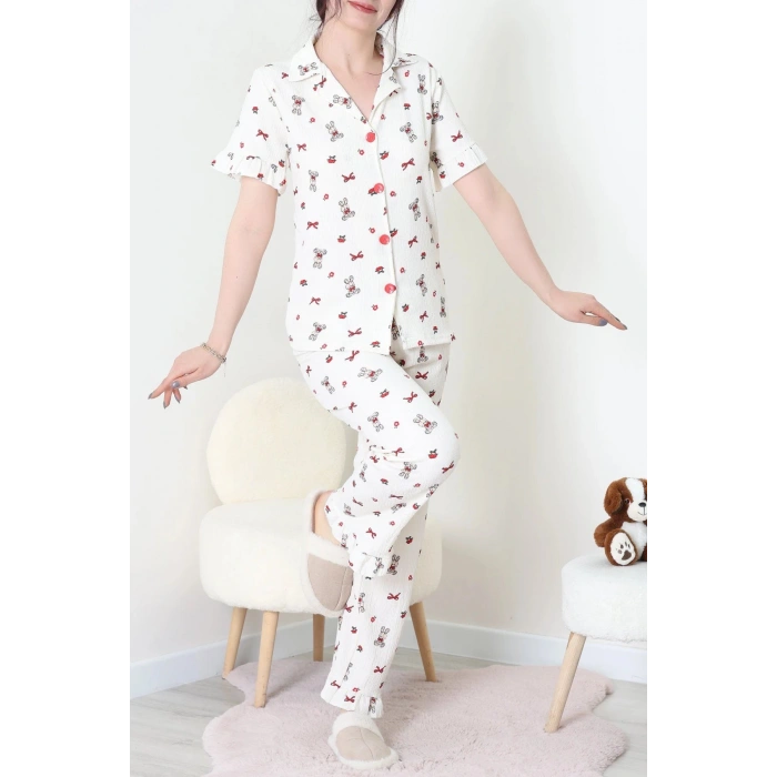 Bürümcük Fırfırlı Pijama Takımı Krem - 127.1287.