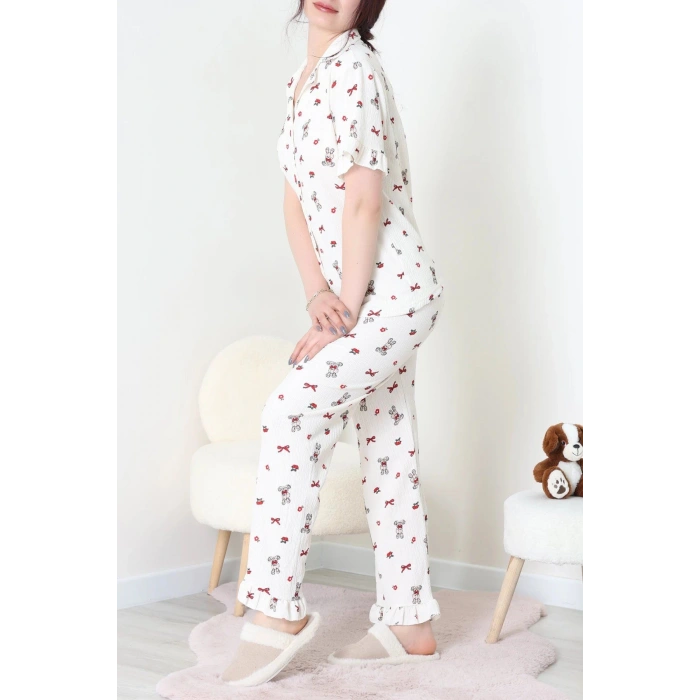Bürümcük Fırfırlı Pijama Takımı Krem - 127.1287.