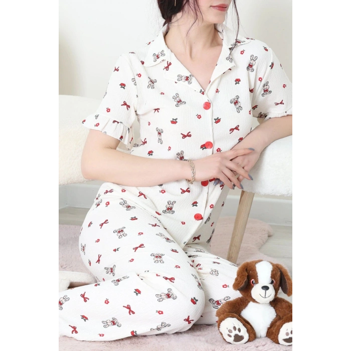 Bürümcük Fırfırlı Pijama Takımı Krem - 127.1287.